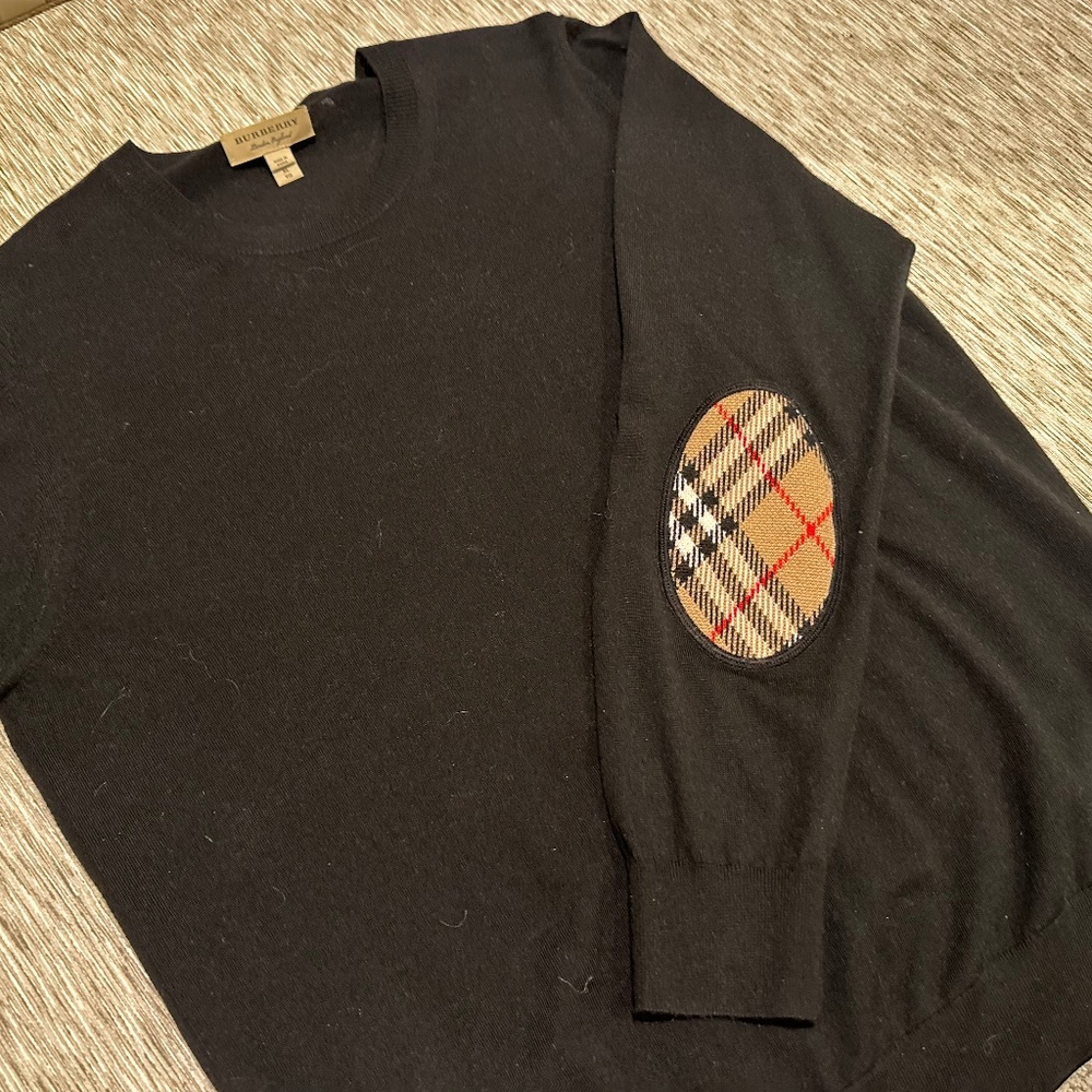 Bempton Burberry wool sweater with elbow check patches- Womens XL